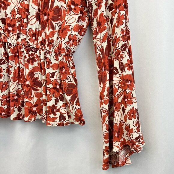 Andree By Unit Womens Blouse Multicolor Floral Bell Sleeve Cutout Back S New - Picture 8 of 12